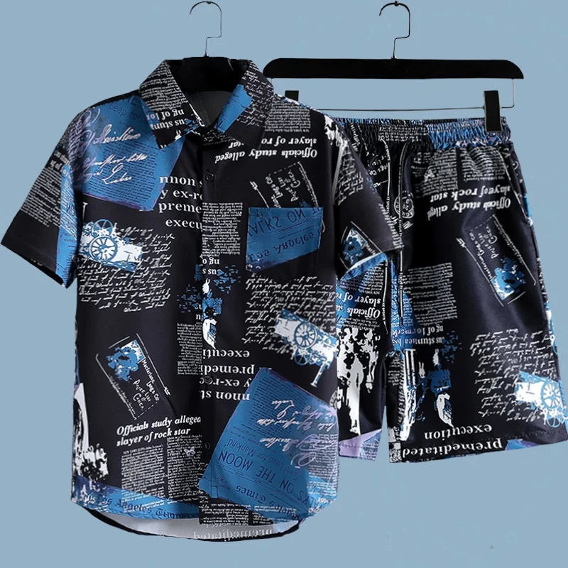 Herren Set | Oversized | Grafischer Druck Mit Knöpfen | Sommer