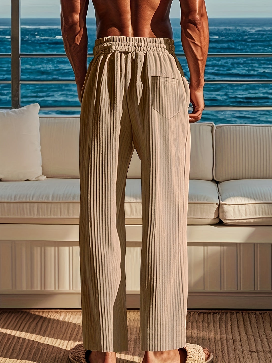Herren Hose | Gerippte Struktur &amp; Kordelzug | Sommer