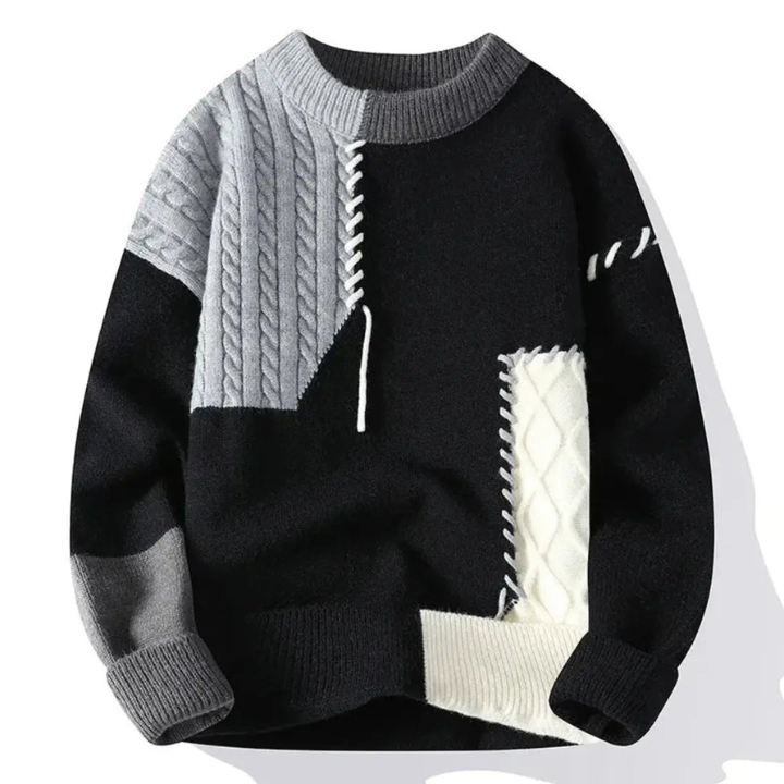 Pullover Herren | Strickpullover Herren Patchwork | Modisches Design Stil