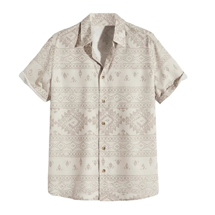 Herren Shirt | Abstraktes Linienmuster | Offener Kragen | Sommer