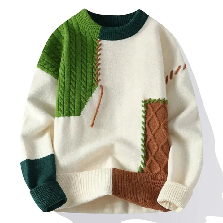 Pullover Herren | Strickpullover Herren Patchwork | Modisches Design Stil