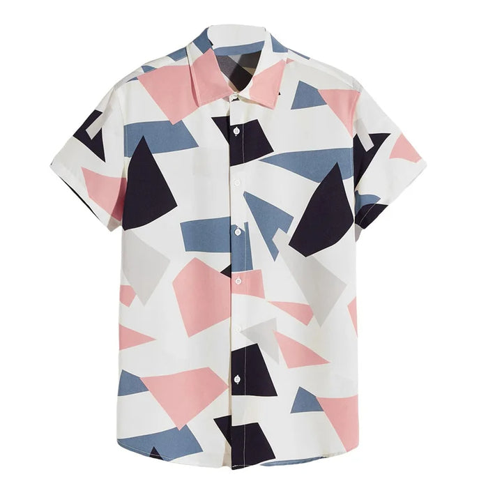 Herren Shirt | Abstraktes Linienmuster | Offener Kragen | Sommer