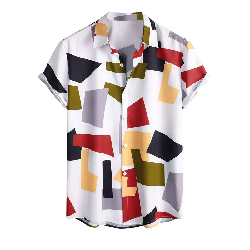 Herren Shirt | Abstraktes Linienmuster | Offener Kragen | Sommer