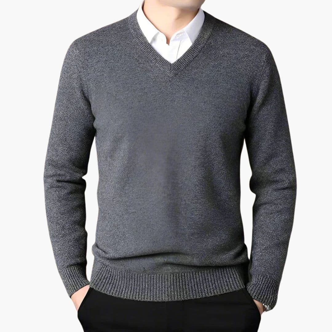 Pullover Herren | V-Ausschnitt Ribbesatz | Klassisch Warm Herren Pulli