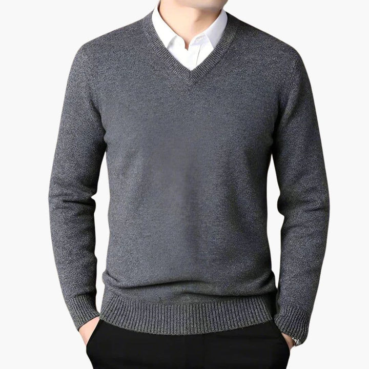 Pullover Herren | V-Ausschnitt Ribbesatz | Klassisch Warm Herren Pulli