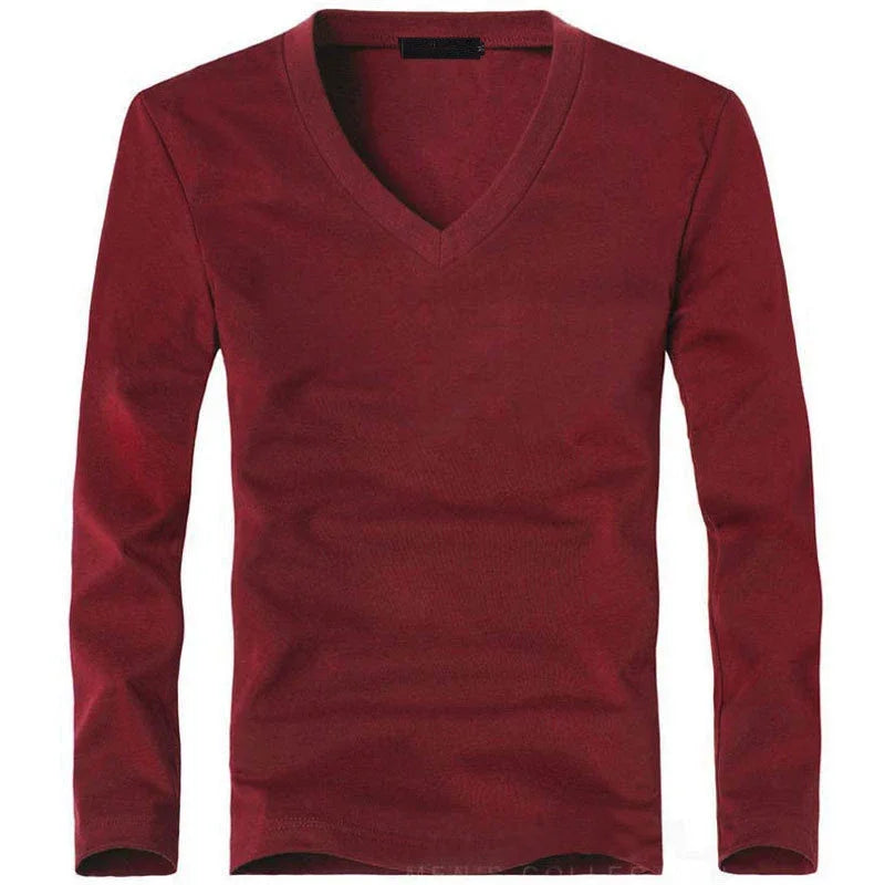 Herren Langarmshirt | Slimfit | V-Ausschnitt | Sommer