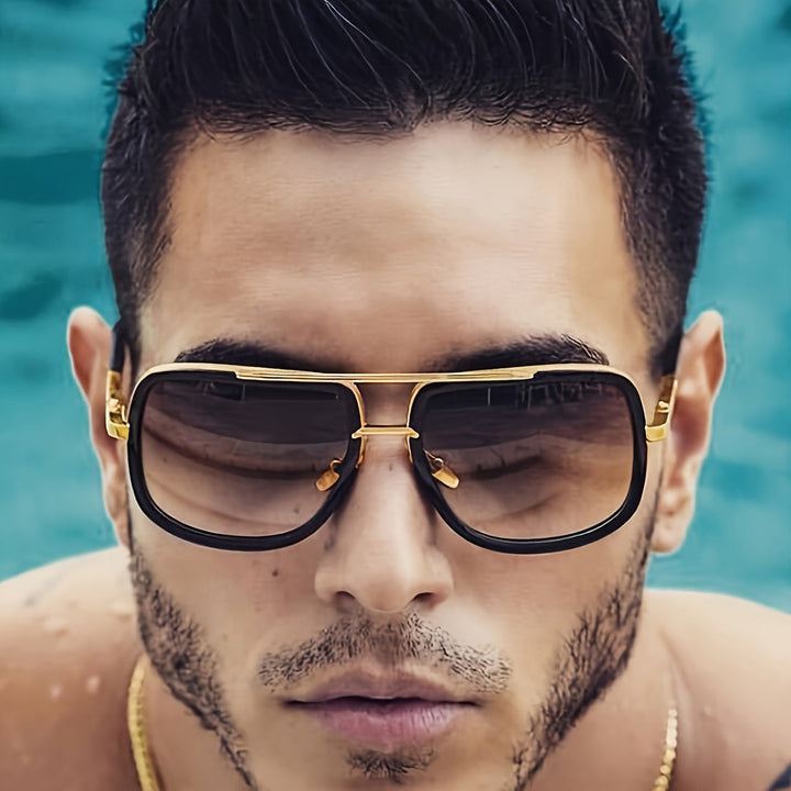 Herren sonnenbrille | Doppelter Steg & goldene Akzente | Klassisch & stilvoll