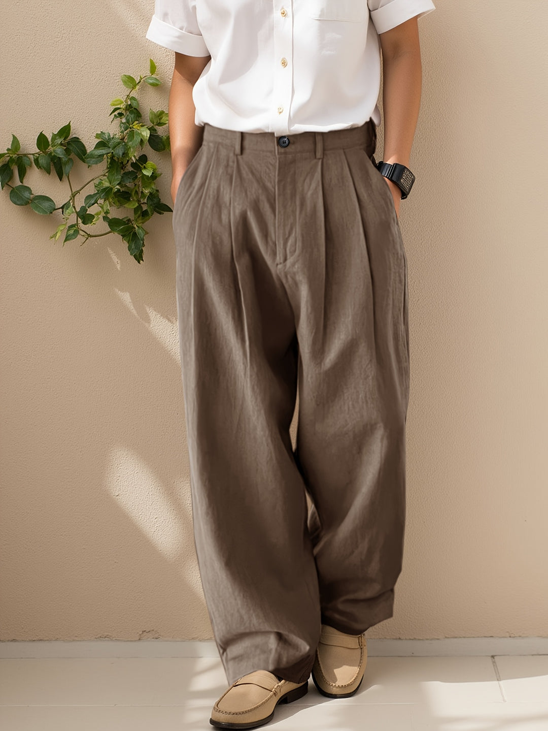 Herren Hose | Weite Beine | Mit Knopfverschluss | Sommer