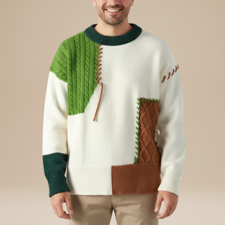 Pullover Herren | Patchwork Design | Warmer Herren Pulli