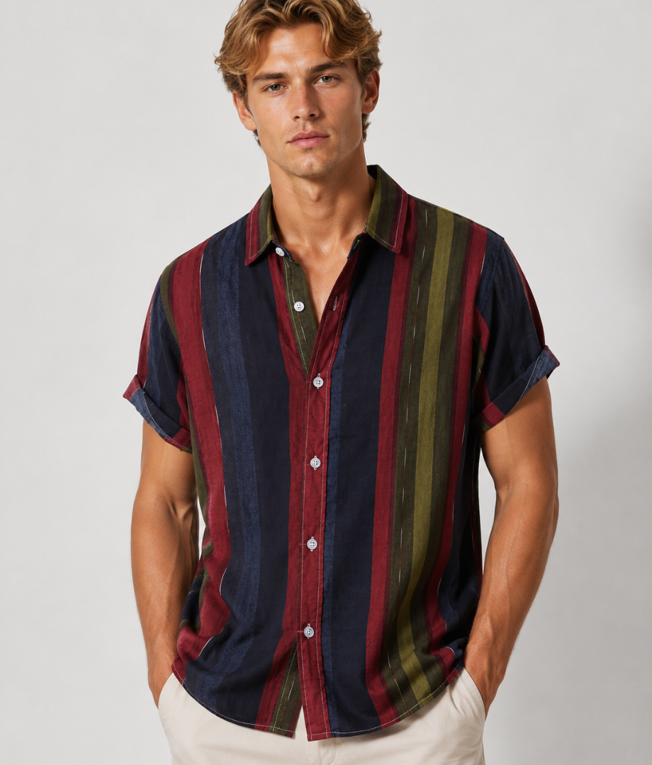 Herren Shirt | Breite Streifen | Klassischer Kragen | Sommer