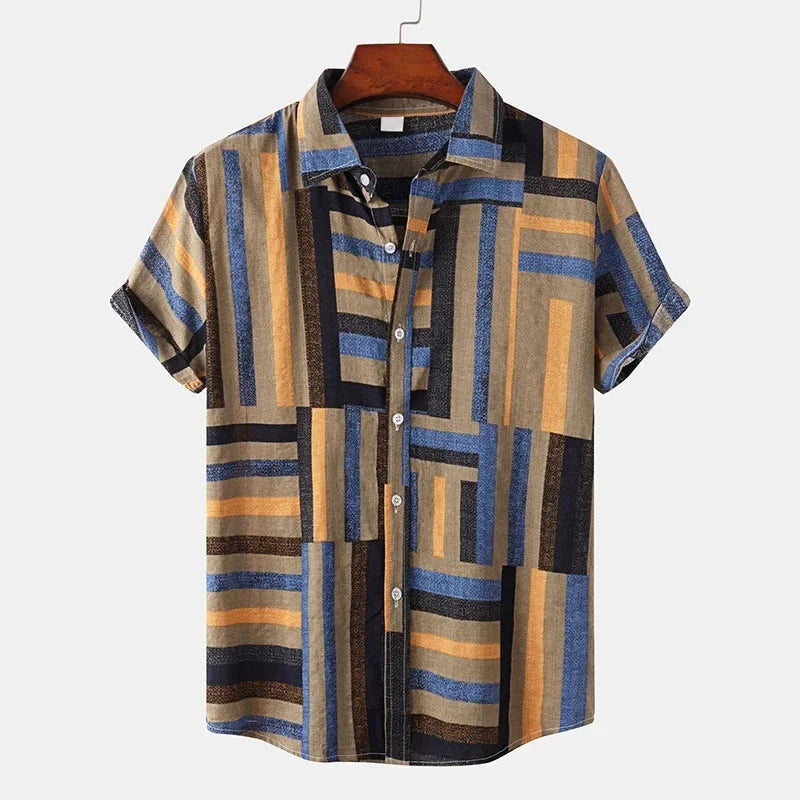 Herren Shirt | Kurze Ärmel | Patchwork Druck | Sommer