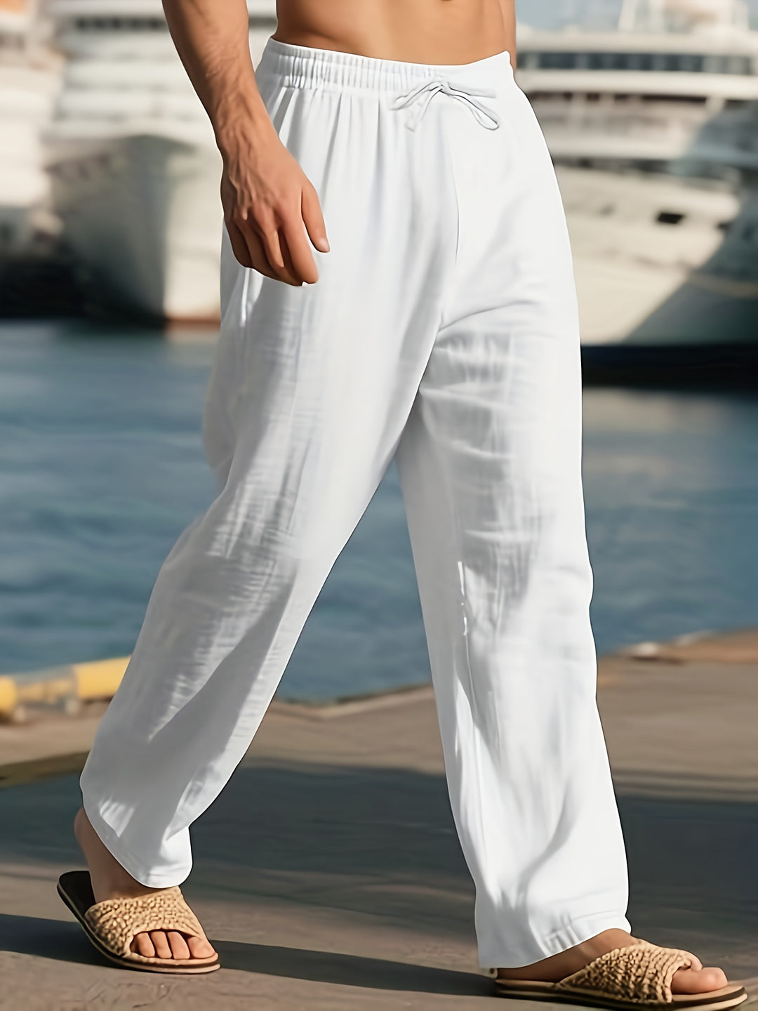 Herren Hose | Weite Beine | Mit Elastikbund | Sommer