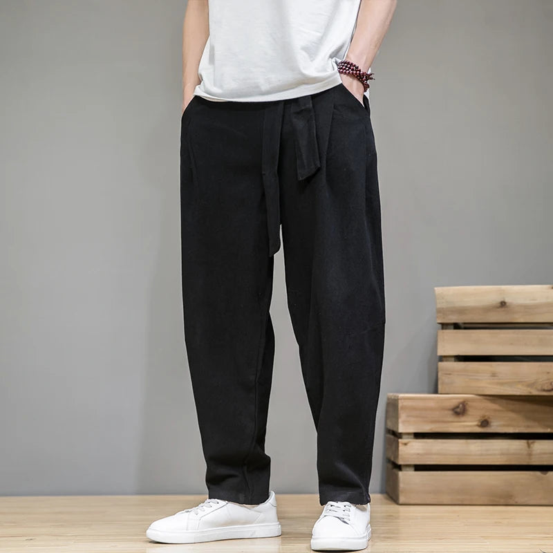 Herren Hose | Straight Leg | Bindegürtel | Sommer