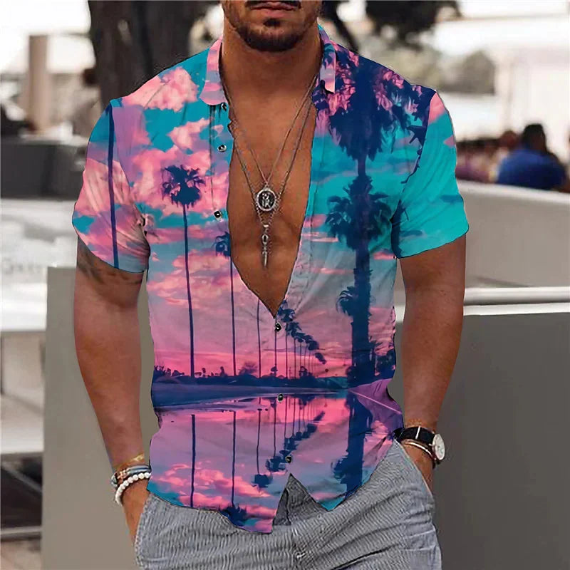 Herren Shirt | Botanisches Muster | Strandstil | Sommer