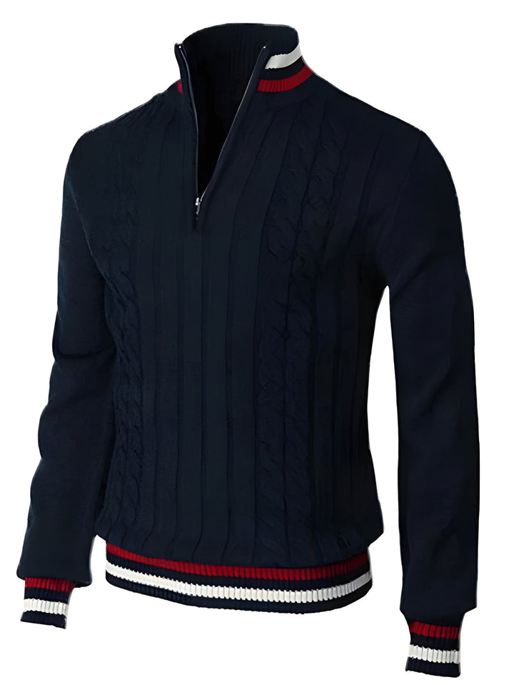 Herren Pullover | Turtleneck mit Reißverschluss | Chunky Strickdesign | Slim Fit | Polyester