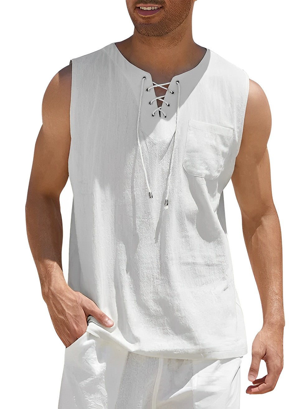 Herren Tanktop | Gerade Passform | Mit Schnürkragen | Sommer