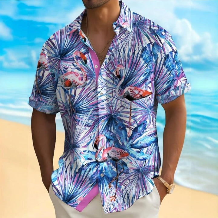 Herren Shirt | Kurze Ärmel | Tropisches Palmblatt Muster | Sommer