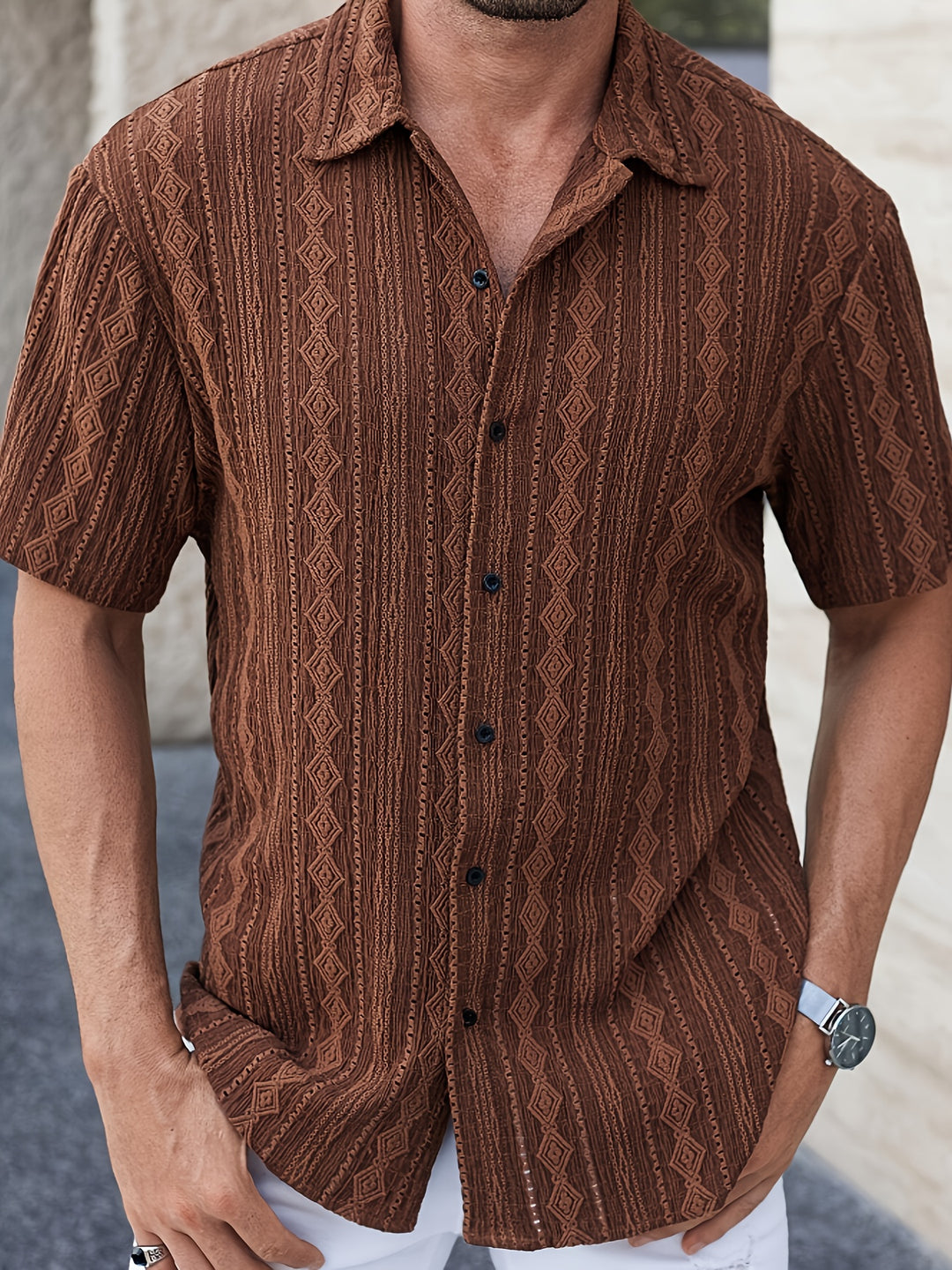 Herren Shirt | Regular | Mit Knopfleiste | Sommer Texture