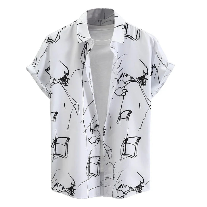 Herren Shirt | Abstraktes Linienmuster | Offener Kragen | Sommer
