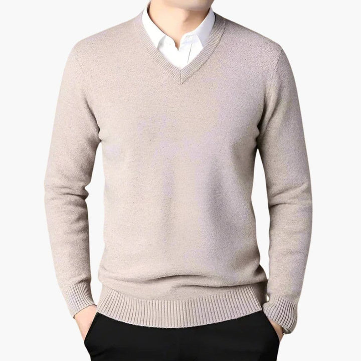 Pullover Herren | V-Ausschnitt Ribbesatz | Klassisch Warm Herren Pulli