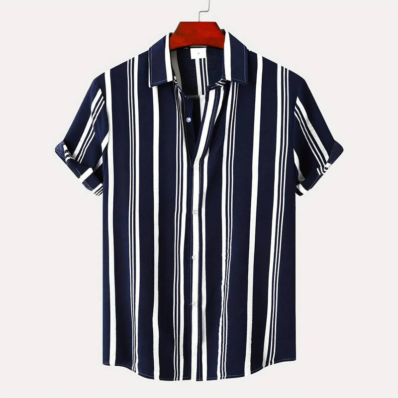 Herren Shirt | Marine-Streifenmuster | Resort-Chic | Sommer