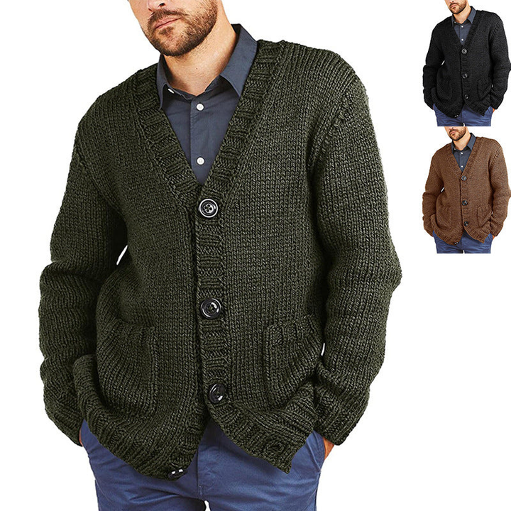 Cardigan Herren | Pullover mit V-Ausschnitt | Grobstrick Design