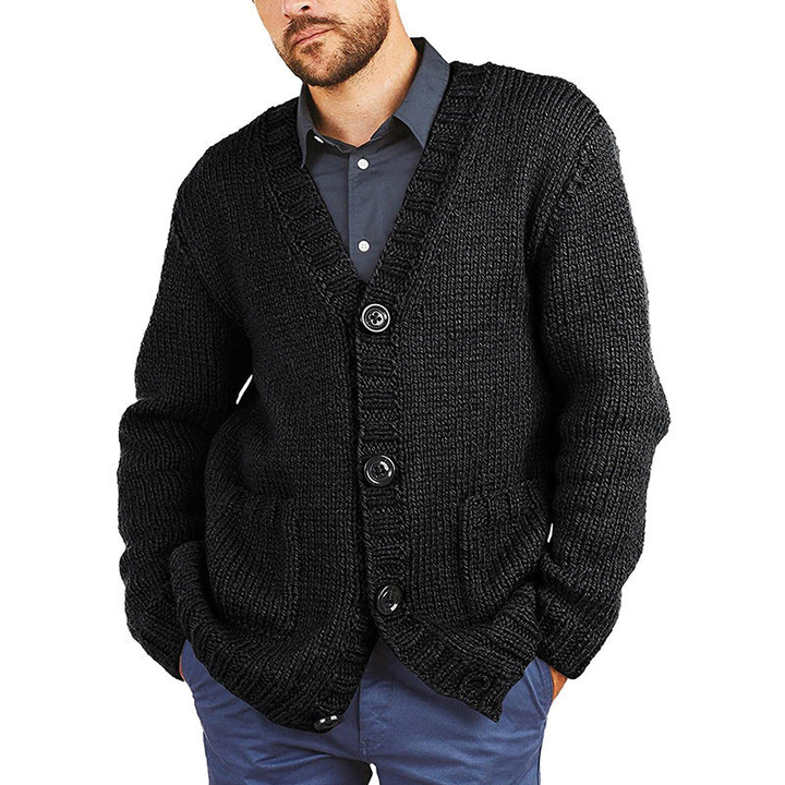 Cardigan Herren | Pullover mit V-Ausschnitt | Grobstrick Design