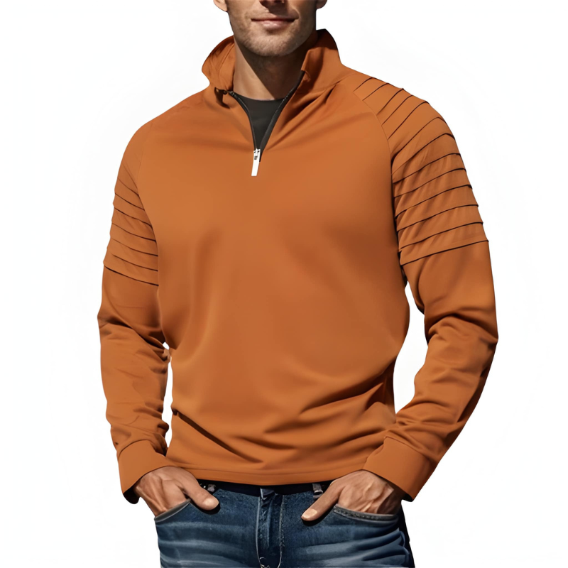 Pullover Herren | Half Zip Herren Pulli | Geripptes Schulterdesign