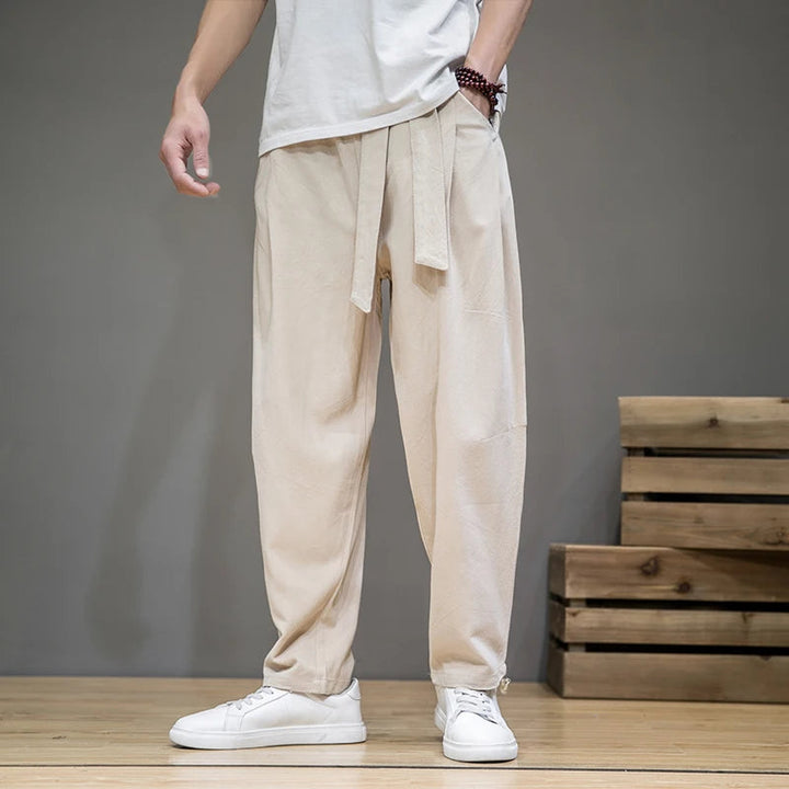 Herren Hose | Straight Leg | Bindegürtel | Sommer
