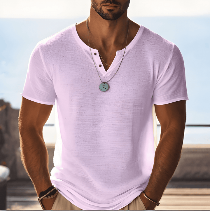 Herren Henley V-Ausschnitt Kurzarm T-Shirt - Strukturierter Sommerstil