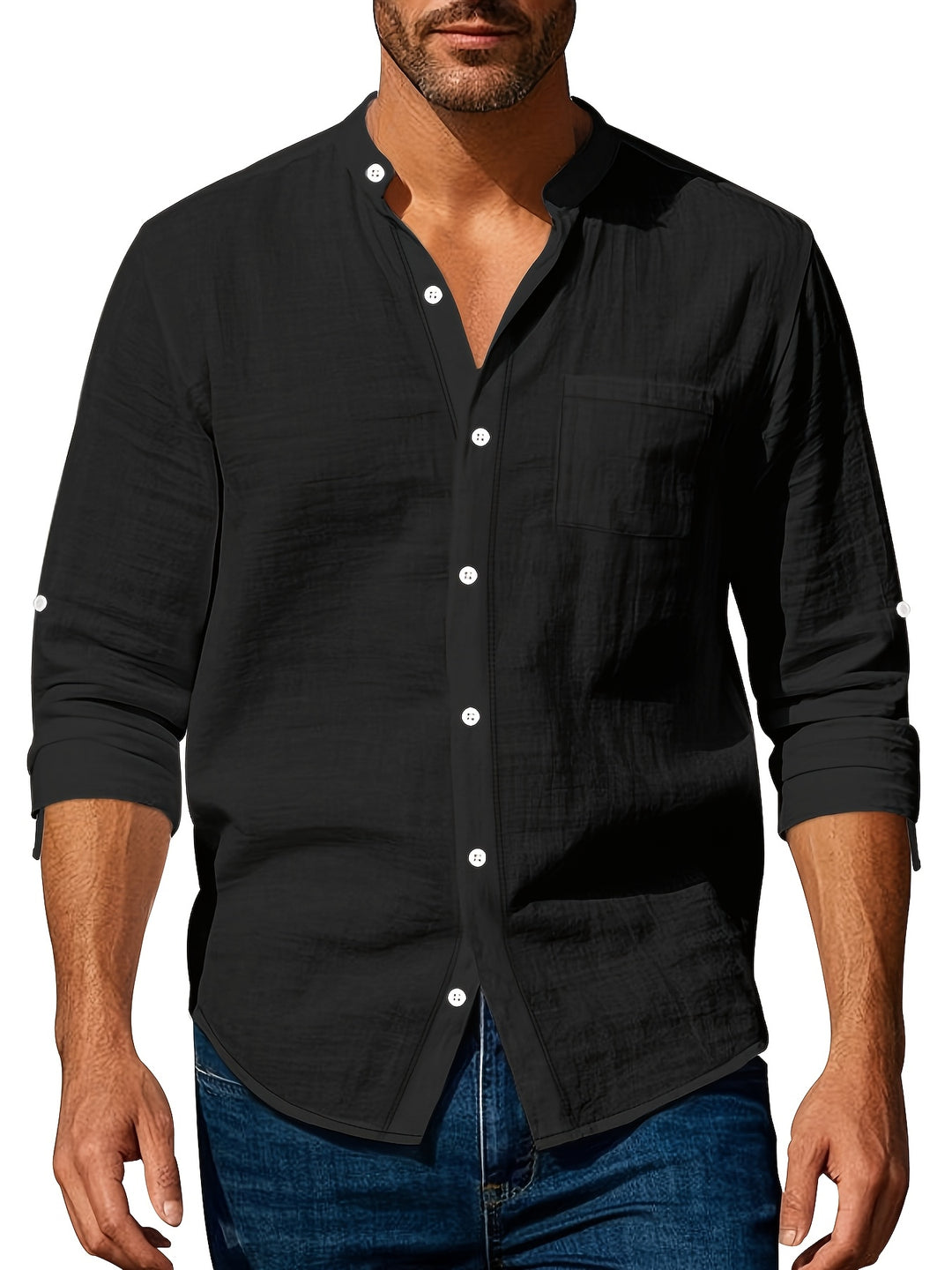 Herren Hemd | Straight | Stehkragen | Sommer