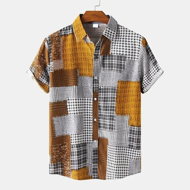 Herren Shirt | Kurze Ärmel | Patchwork Druck | Sommer
