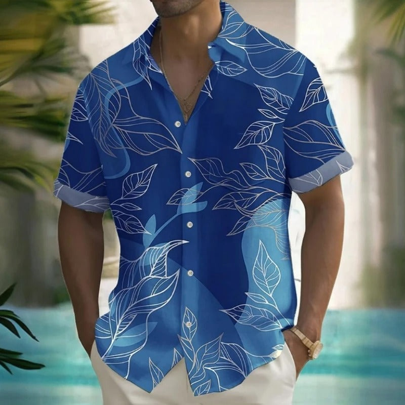 Herren Shirt | Kurze Ärmel | Tropisches Palmblatt Muster | Sommer
