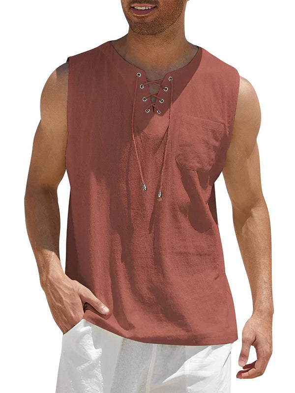 Herren Tanktop | Gerade Passform | Mit Schnürkragen | Sommer