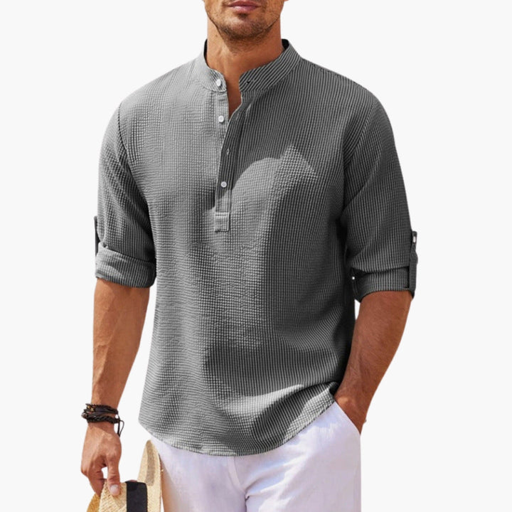 Herren Langarmshirt | Waffelstruktur | Henley-Kragen | Sommer
