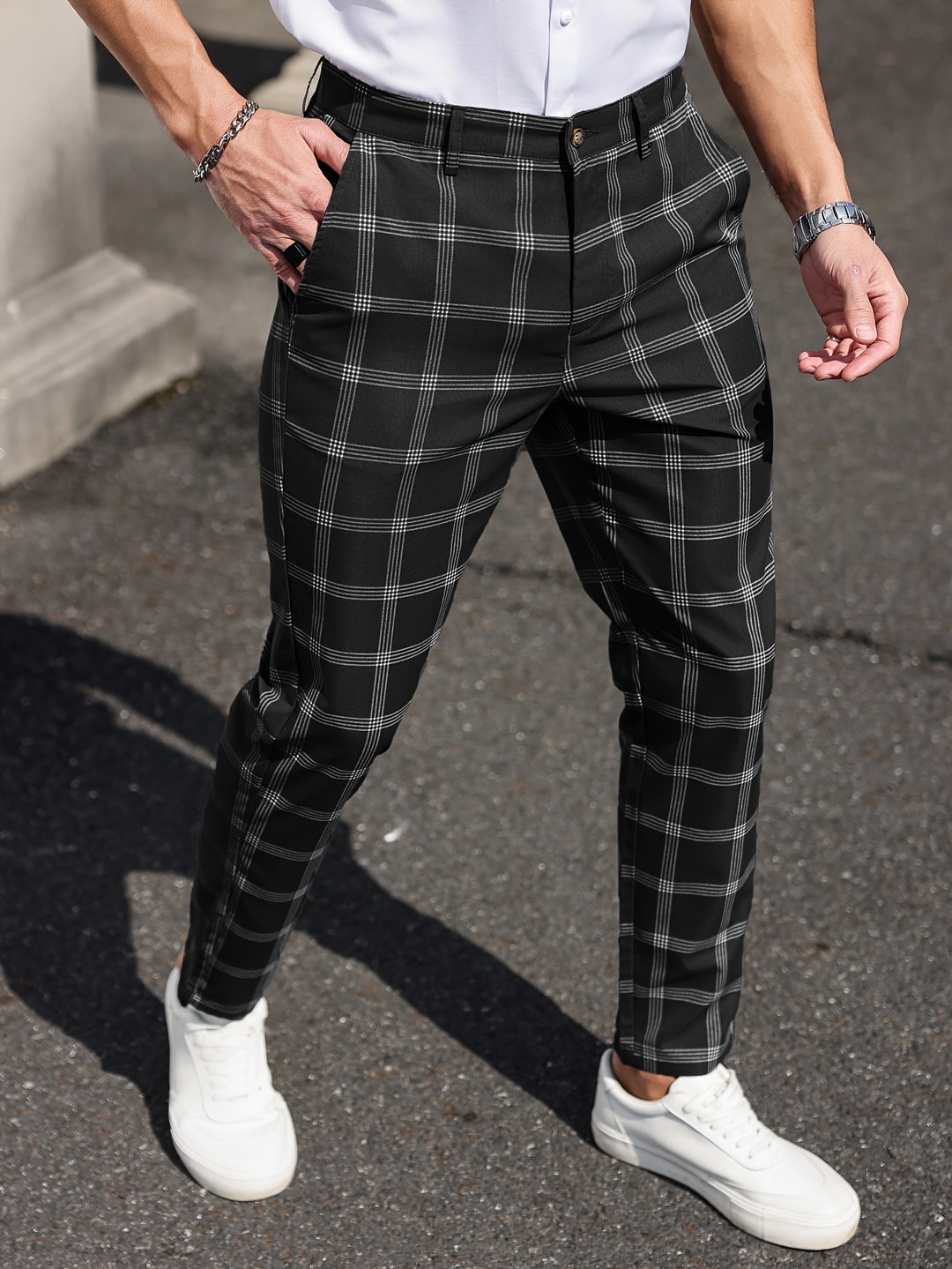 Herren Hose | Slimfit | Mit Knopfverschluss | Frühling Kariert