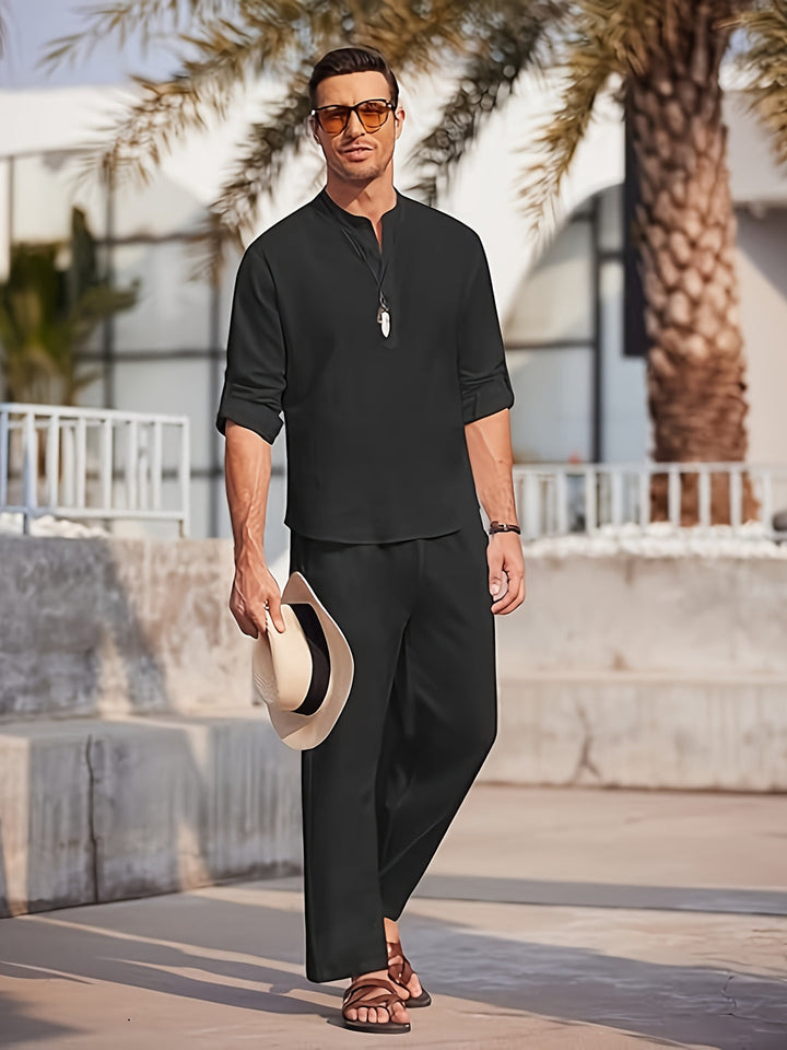 Herren Set | Elegant | Mit Stehkragen &amp; Kordel | Sommer