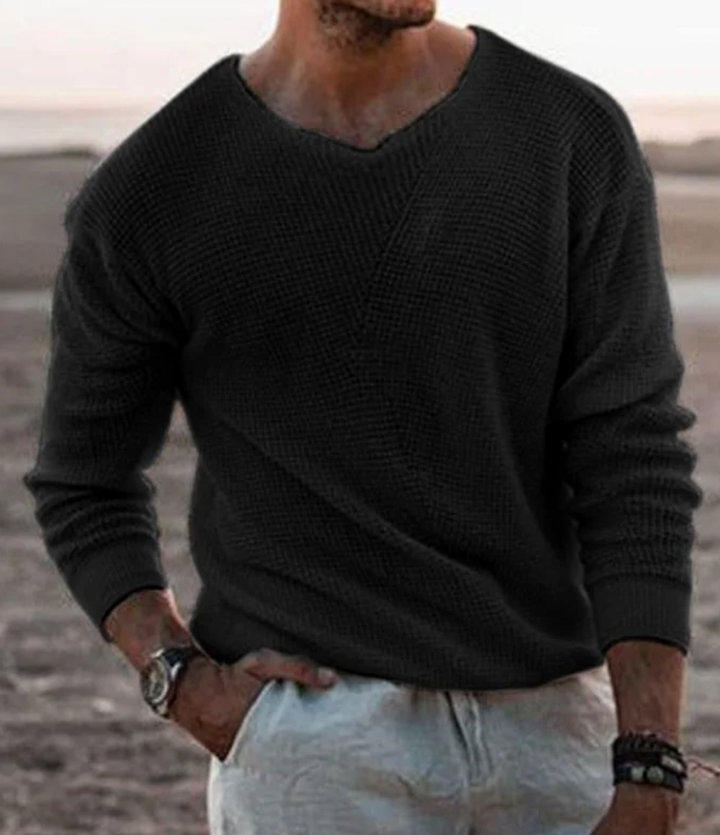 Herren Pullover | Lockerer Strick | V-Ausschnitt Langarm