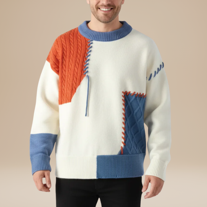 Pullover Herren | Patchwork Design | Warmer Herren Pulli