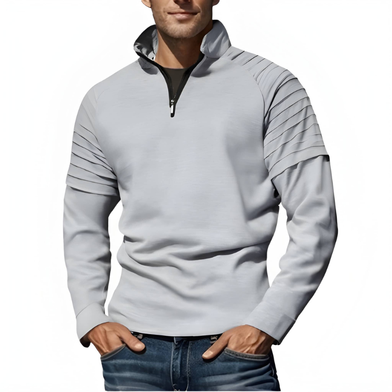 Pullover Herren | Half Zip Herren Pulli | Geripptes Schulterdesign