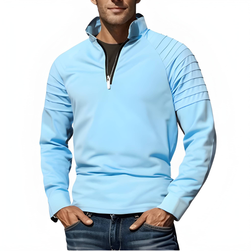 Pullover Herren | Half Zip Herren Pulli | Geripptes Schulterdesign