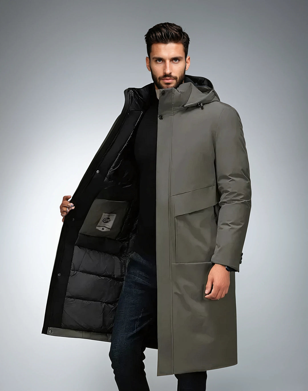 Herren Wintermantel | Elegant | Mit Kapuze | Lang