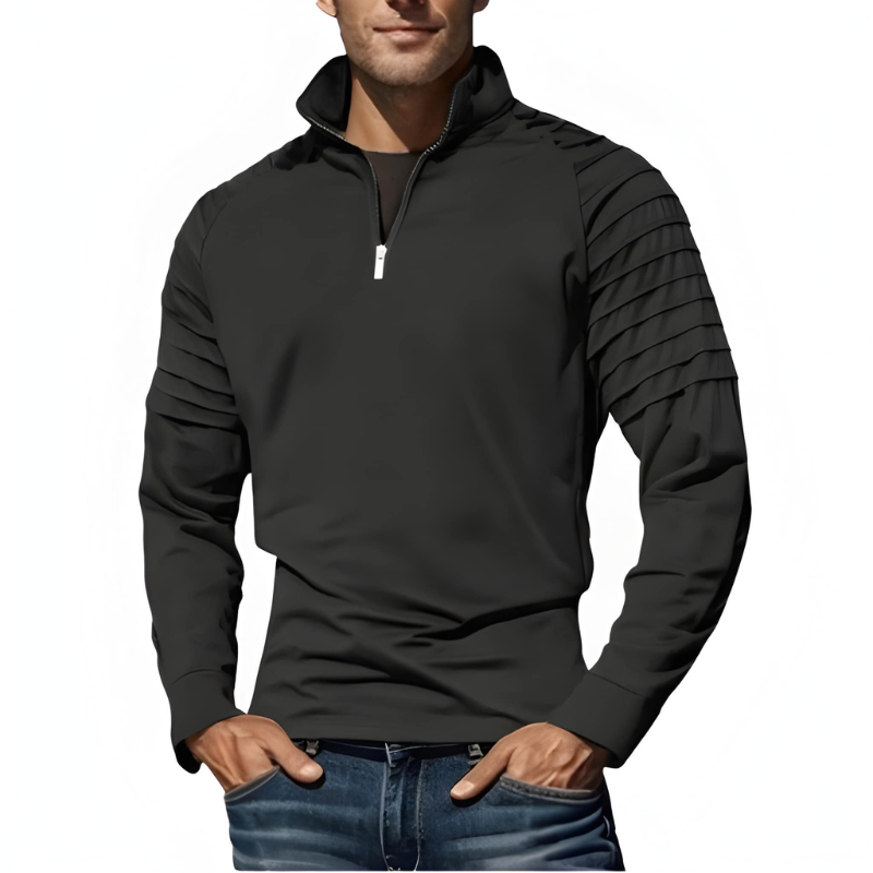 Pullover Herren | Half Zip Herren Pulli | Geripptes Schulterdesign