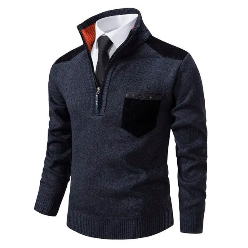 Herren Strickpullover | Rollkragen mit Reißverschluss | Fleecegefüttert