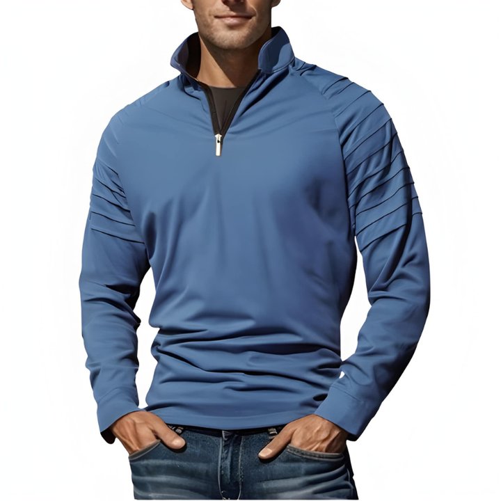Pullover Herren | Half Zip Herren Pulli | Geripptes Schulterdesign