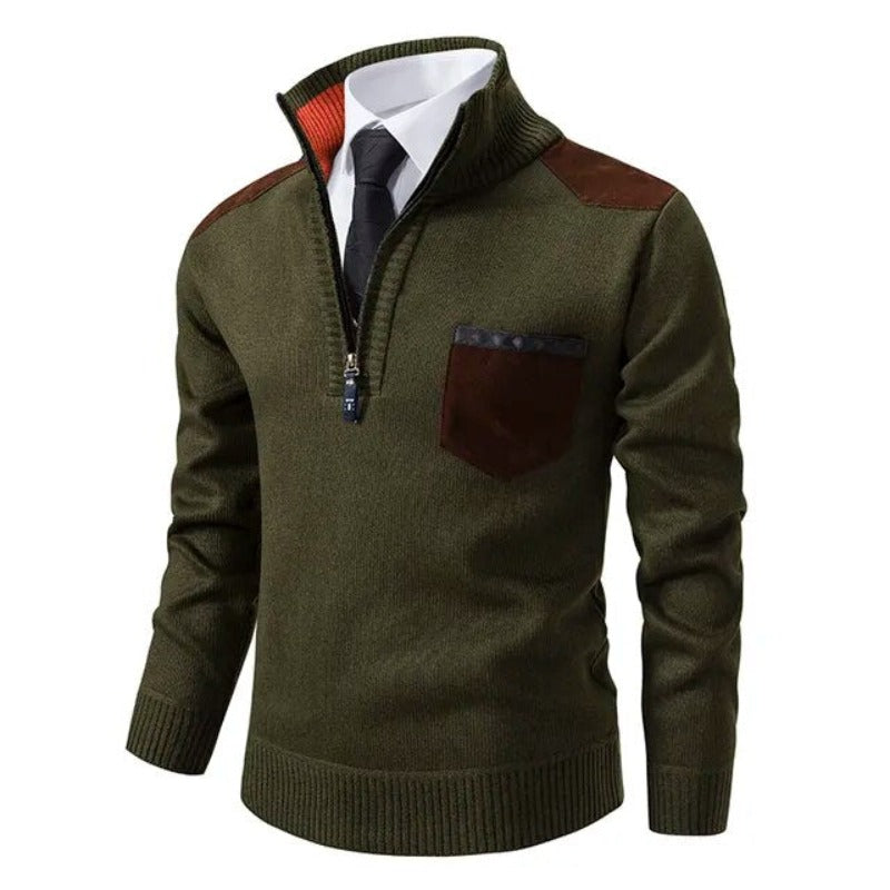 Herren Strickpullover | Rollkragen mit Reißverschluss | Fleecegefüttert