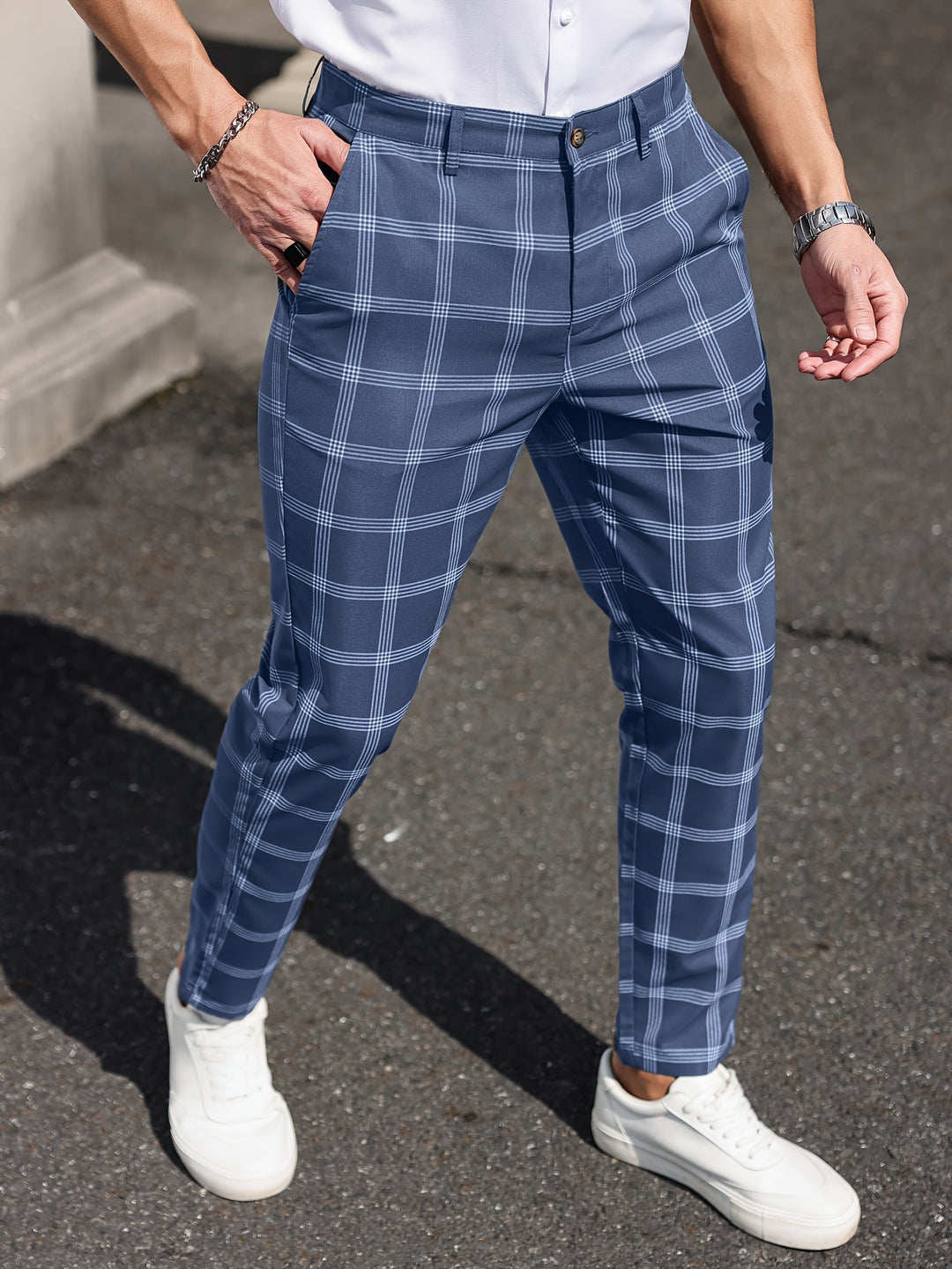 Herren Hose | Slimfit | Mit Knopfverschluss | Frühling Kariert