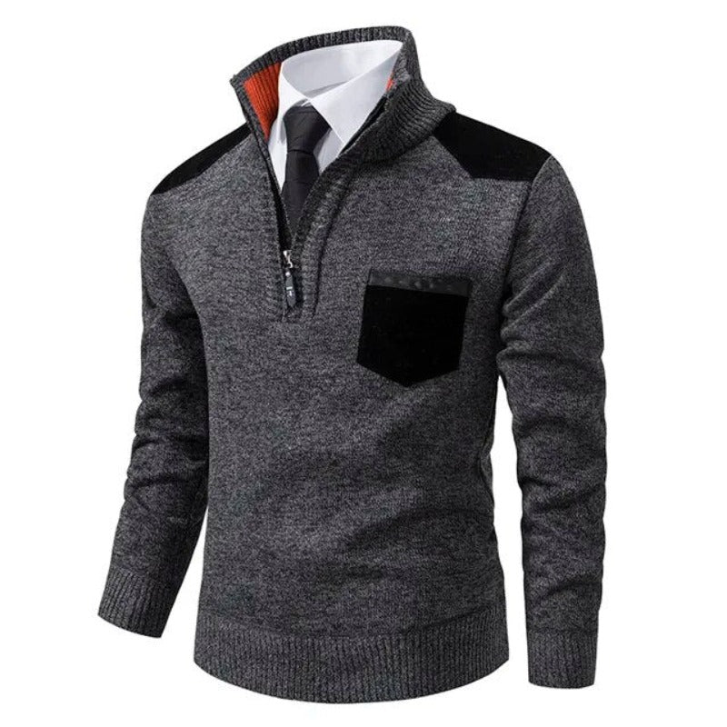 Herren Strickpullover | Rollkragen mit Reißverschluss | Fleecegefüttert
