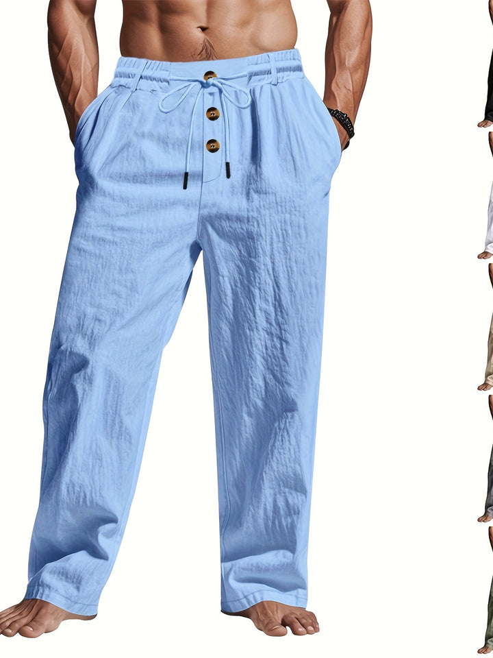 Herren Leinenhose | Leicht & Atmungsaktiv | Kordelzug & Multi-Knopf | Strand & Freizeit