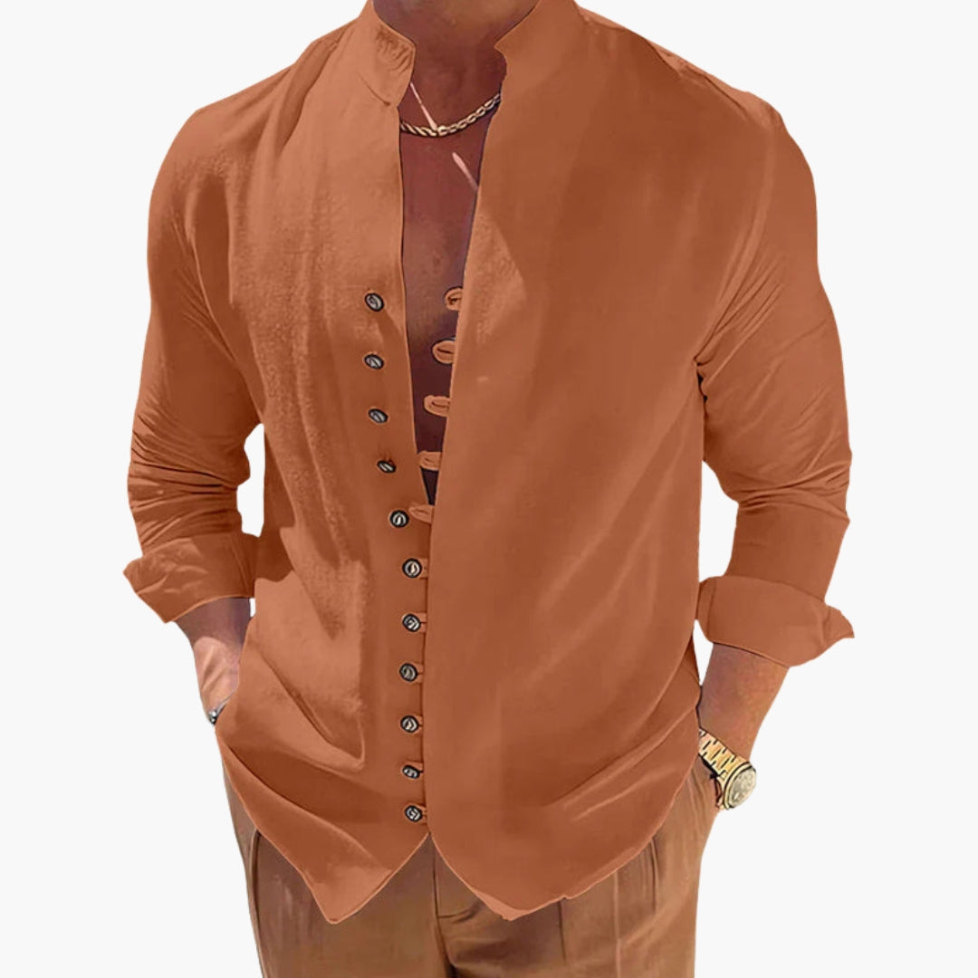 Herren Leinenhemd | Stehkragen | Knopfleiste | Sommer